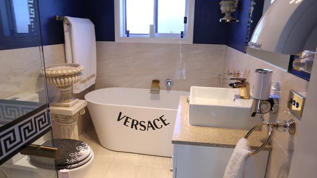 The Versace branded bathroom. Picture: AAP/Robert Pozo