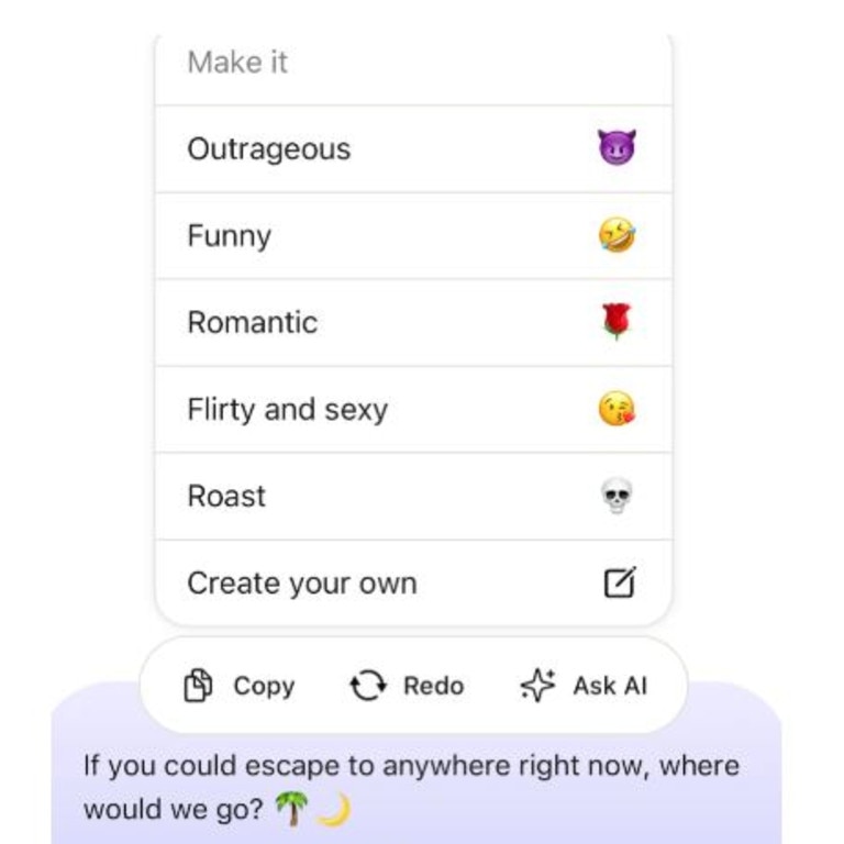 People can choose the tone of the responses. Picture: Supplied