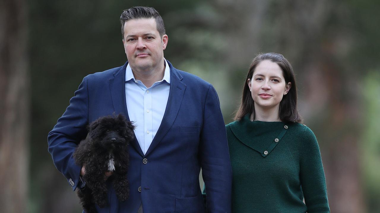 Mr Fowles and his wife Jess. Picture: Michael Klein.