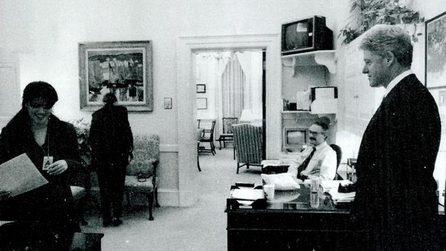 Intern: Lewinsky, left, in the White House with Bill Clinton