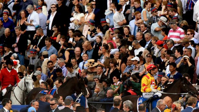The packed crowd during Golden Slipper Day at Rosehill Races. Pic: Mark Evans