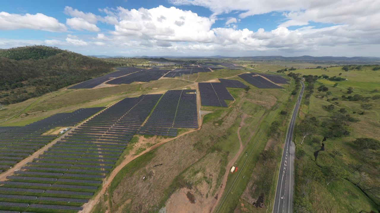 A drone image of the Woolooga solar farm.