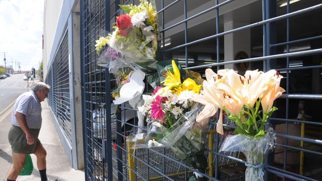 Flowers left outside the Goldfields Plaza carpark to remember Jaxon Bradey.