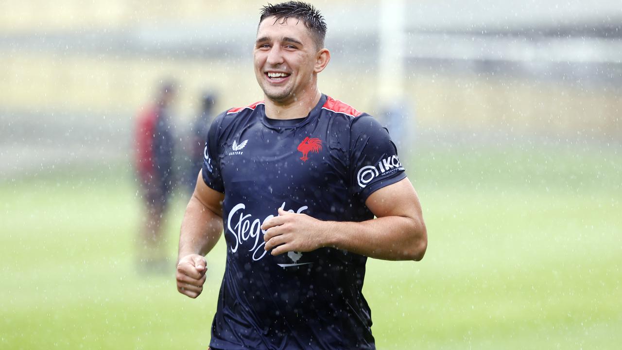 Sydney Roosters lock Victor Radley at training on Monday. Picture: Richard Dobson