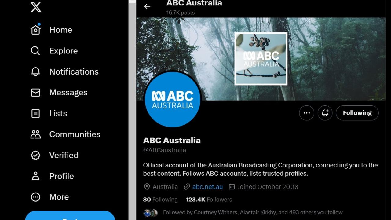 ABC's ABC News Twitter profile, one of only four ABC-run accounts that will remain after the national broadcaster's social media cull.