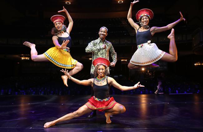 Perci Moeketsi, centre, in the role of Nelson Mandela with Maxine Champion, Sophia Laryea and Tiana Canterbury. Picture: Scott Barbour/Getty Images