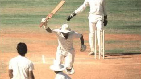 Indian opener Sunil Gavaskar becomes the first man to reach 10,000 in his second last Test, against Pakistan in Amhedabad in 1987