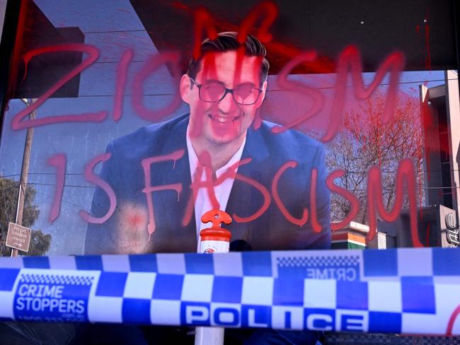 Labor MP Josh Burns’s vandalised electoral office. Picture: AFP