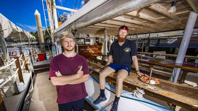 Sam Brennan (left) and Chris Dougherty from Prawnster. Complaints from Dockside body corporates started after Prawnster, GoBoat and some other oeprators moved to the marina, but they say the complaints are baseless. Picture: Nigel Hallett