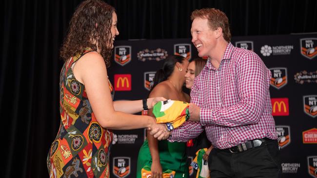 Genna Stiles and Alan Tongue at the 2023 NRL NT Frank Johnson / Gaynor Maggs medal night. Picture: Pema Tamang Pakhrin