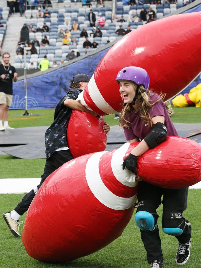 Nitro Circus at Kardinia Park on March 7, 2022. Stunts, crowd reactions, fireworks, plenty of colour. Picture: Mark Wilson