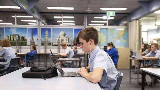 Inside a classroom at Redcliffe State High School during the Covid-19 pandemic. PHOTO: AAP/Attila Csaszar