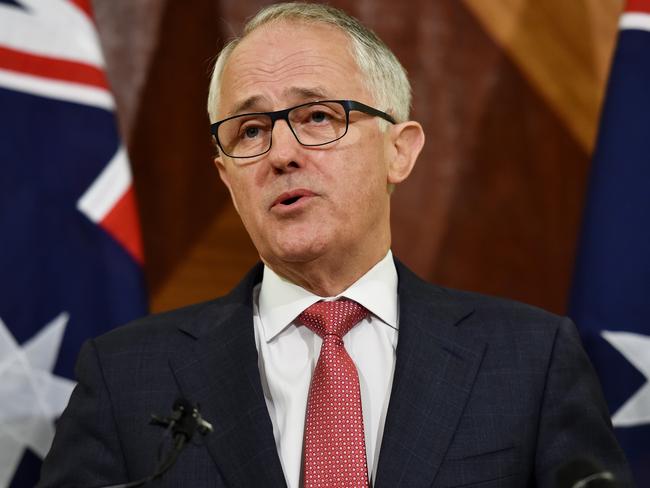 Prime Minister Malcolm Turnbull addresses the media after two people were shot dead near NSW Police headquarters in Parramatta, Sydney. Picture: Tracey Nearmy/AAP