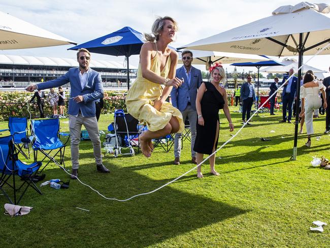 Gotta work off those glasses of champers somehow. Picture: Jenny Evans/Getty Images