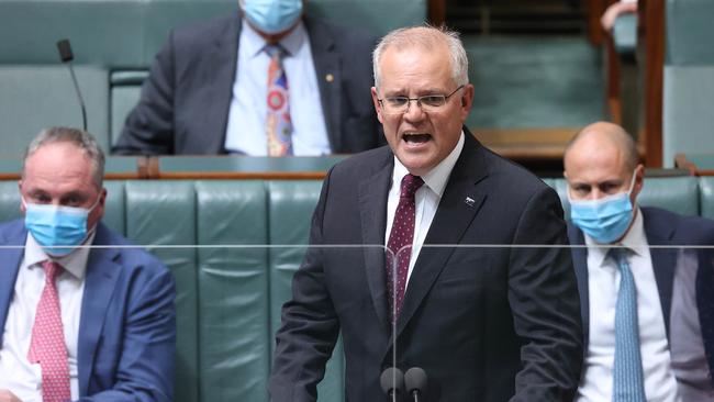 Scott Morrison on the attack during question time in the House of Representatives in Canberra on Thursday. Picture: Gary Ramage