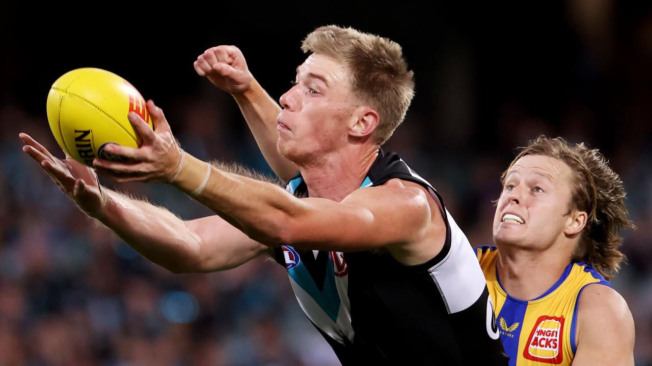 Todd Marshall also finished with a bag of five as Port’s forwards flourished. Picture: James Elsby/AFL Photos