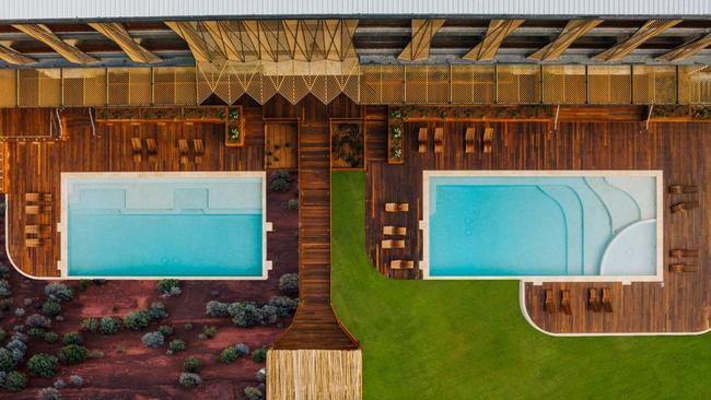 Poolside at the Monarto Wildlife Resort. Picture: Mushroom Creative.