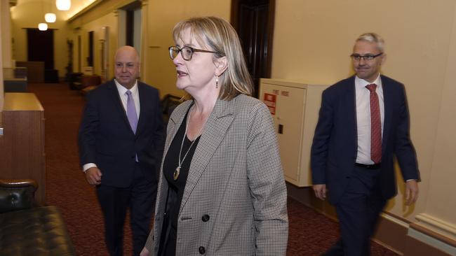 Victorian Treasurer Tim Pallas, Premier Jacinta Allan, and Assistant Treasurer Danny Pearson. Picture: NCA NewsWire / Andrew Henshaw