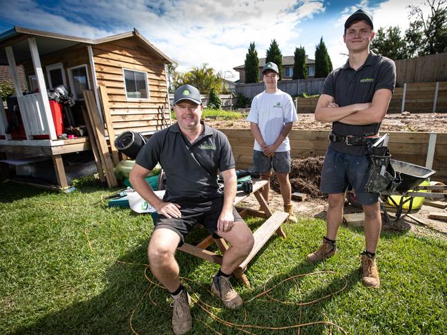 Tradie Ben Donald, with apprentices Tom Fullwood and Kyle Larsen. (AAP Image / Julian Andrews).