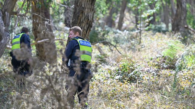 Police search in Buninyong earlier in the year for the body of missing woman Samantha Murphy. Picture: Joe armao/NCA NewsWire