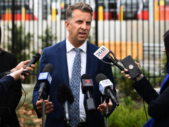 NSW Minister for Transport and Roads Andrew Constance announcing the settlement today. Picture: Joel Carrett