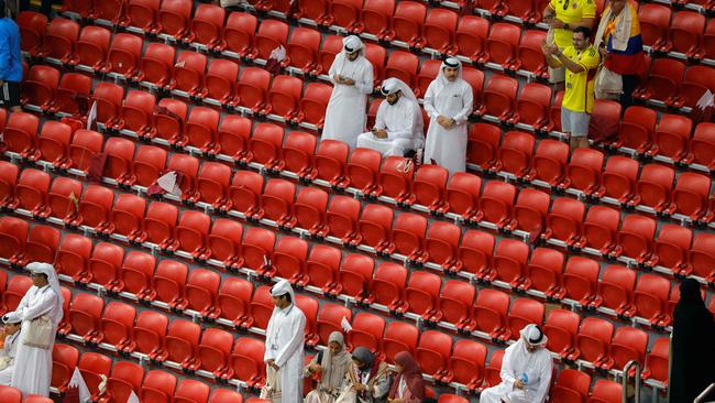 A view of the empty stands at the end of the Qatar 2022 World Cup Group A football match between Qatar and Ecuador.