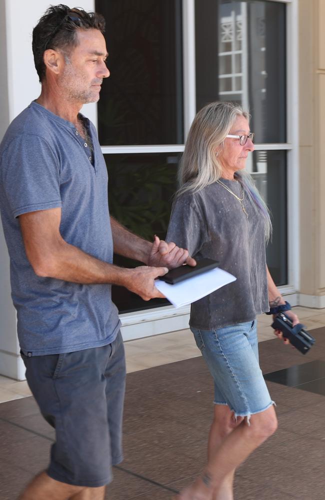 Declan Laverty's boss BWS Airport Tavern store manager Lolita Lamberto, right, leaving the Supreme Court in Darwin on the fourth day of the murder trial of Keith Kerinauia. Picture: Zizi Averill