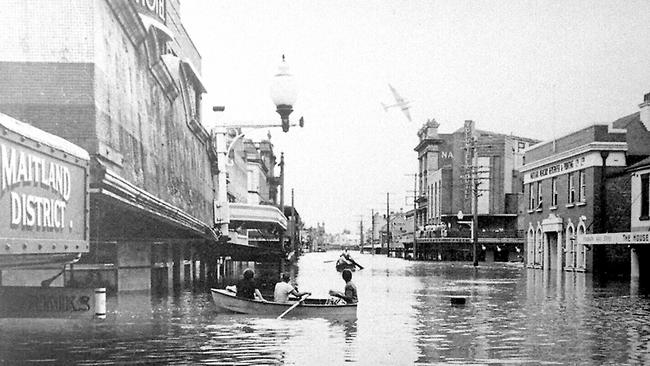 A flooded Main St, Maitland in February 1955.