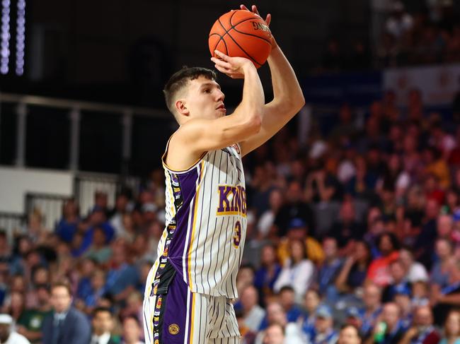 Dejan Vasiljevic of the Kings shoots during the round 15 NBL match between Brisbane Bullets and Sydney Kings at Nissan Arena. Photo: Chris Hyde/Getty Images.