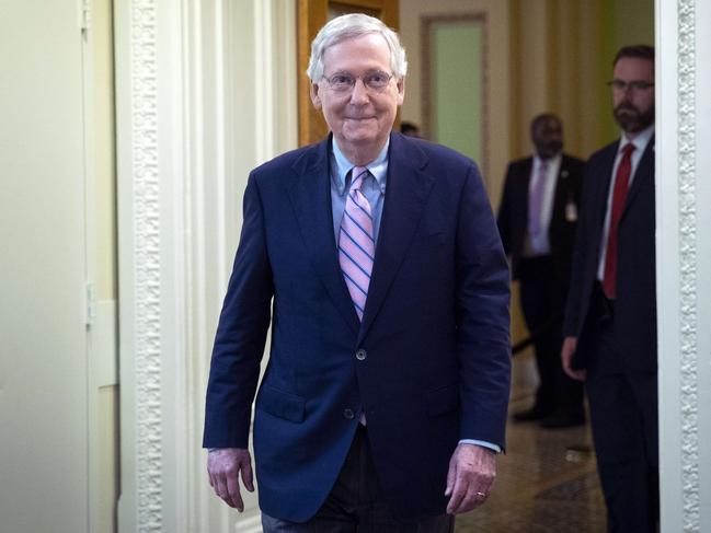 Senate Majority Leader Mitch McConnell walks to a press conference following the Senate's confirmation of the nomination of Judge Brett Kavanaugh to the US Supreme Court in a 50-48 vote. Picture: Getty/AFP