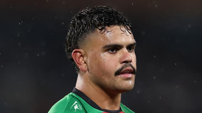 SYDNEY, AUSTRALIA - JUNE 14: Latrell Mitchell of the Rabbitohs looks on during the round 15 NRL match between South Sydney Rabbitohs and Brisbane Broncos at Accor Stadium, on June 14, 2024, in Sydney, Australia. (Photo by Cameron Spencer/Getty Images)