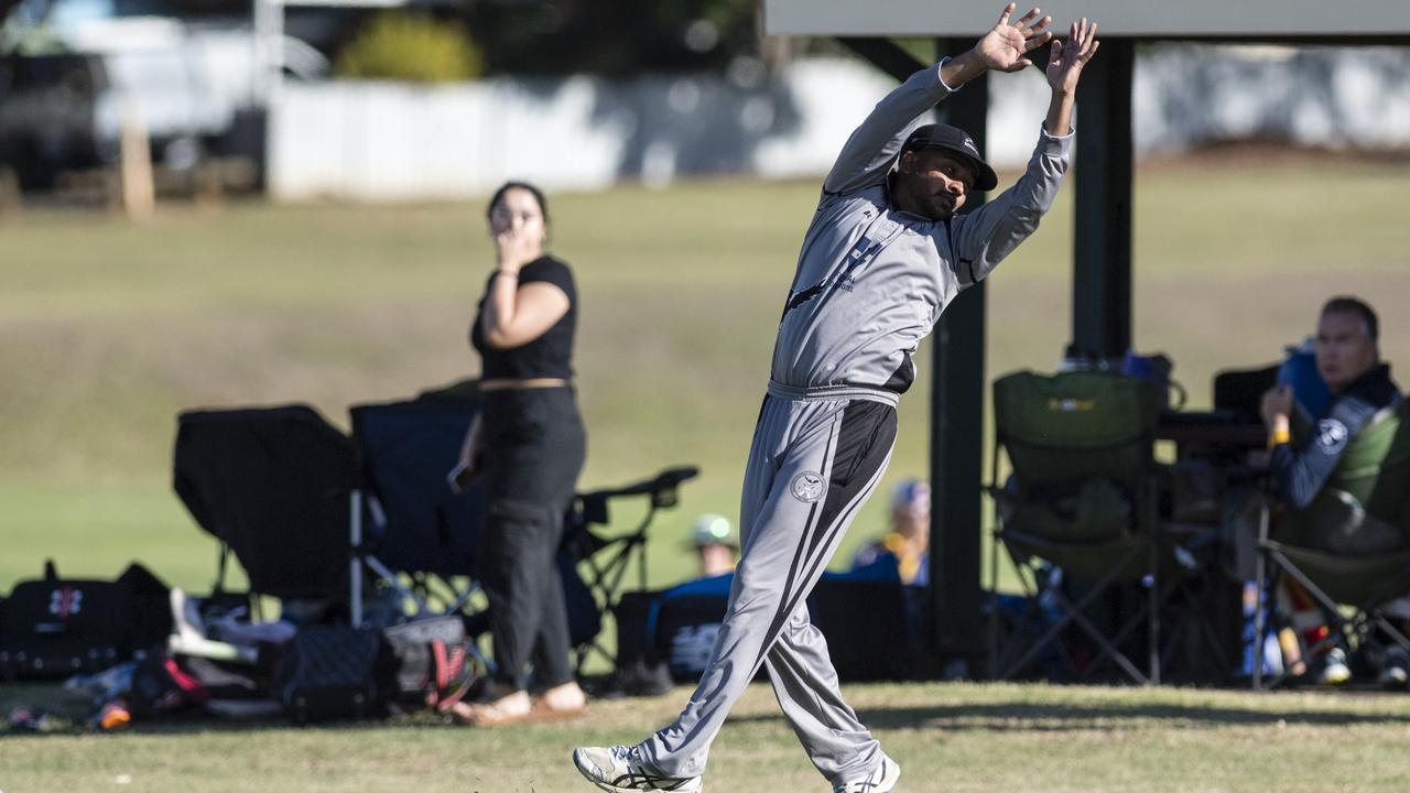 A Souths Magpies player attempts to catch a six from Metropolitan-Easts. Picture: Kevin Farmer