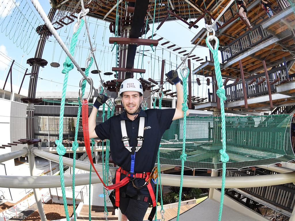 Journalist, Matty Holdsworth. Official opening of the much-anticipated Next Level Australias largest high ropes course located on Cornmeal Creek at Sunshine Plaza. Picture: Patrick Woods.