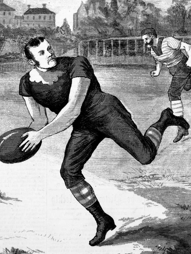 Sketch of a football match, Carlton v. Geelong in 1880. Credit: State Library of Victoria