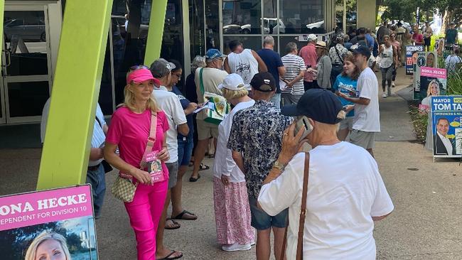 Voters at the Lawson Street pre-poll centre in Southport as voting started in the Gold Coast City Council 2024 election.