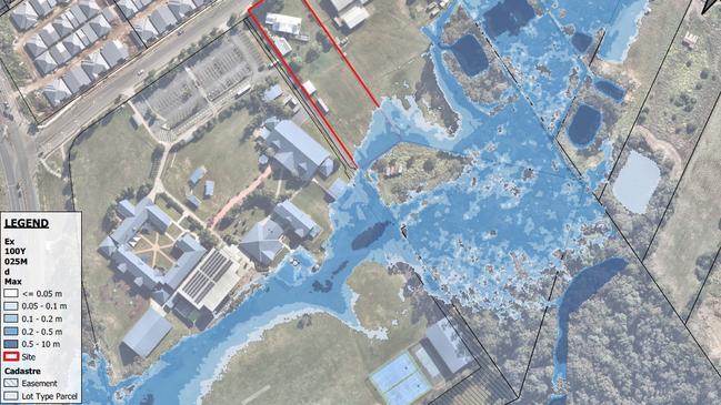 One of the flood maps included in the council report showing the project site in red. Picture: RCC agenda