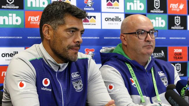 Former Warriors coach Stephen Kearney and chief executive Cameron George. Picture: AAP Image/Darren Pateman