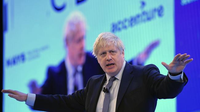 British Prime Minister Boris Johnson speaking to the Confederation of British Industry in London on Monday. Picture: AP