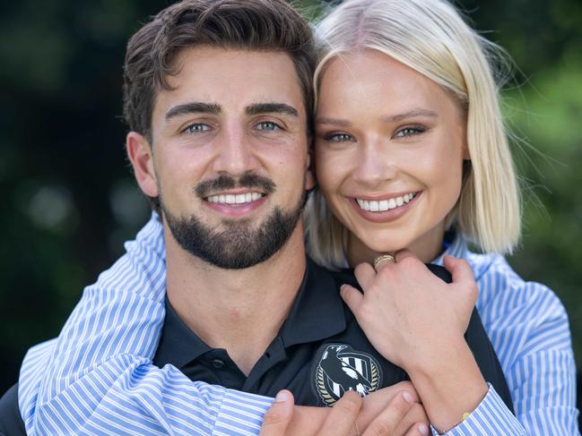SPEAK TO PIC DESK - FOR VWEEKEND COVER MARCH 9 Collingwood star Josh Daicos and partner Annalise Dalins are the ambassadors for Glamour on the Grid Grand Prix party. Pic for VWeekend cover March 9. Picture: Tony Gough