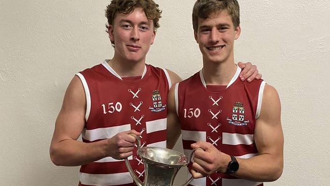 Hughen Wissman (right) alongside Kane McAuliffe after last year's Intercol win over St Peter's. Picture: Prince Alfred College