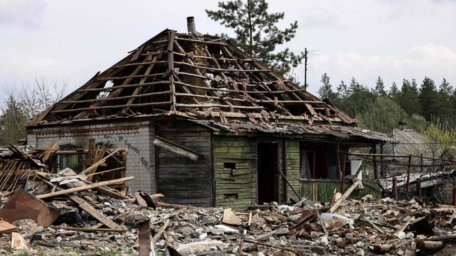 A destroyed house in the village of Yatskivka, eastern Ukraine. Picture: AFP.