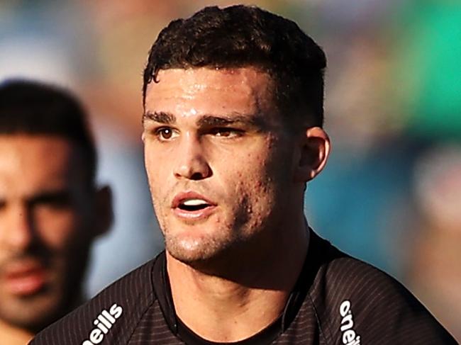 DUBBO, AUSTRALIA - MAY 23: Nathan Cleary of the Panthers runs the ball during the round 11 NRL match between the South Sydney Rabbitohs and the Penrith Panthers at , on May 23, 2021, in Dubbo, Australia. (Photo by Mark Kolbe/Getty Images)