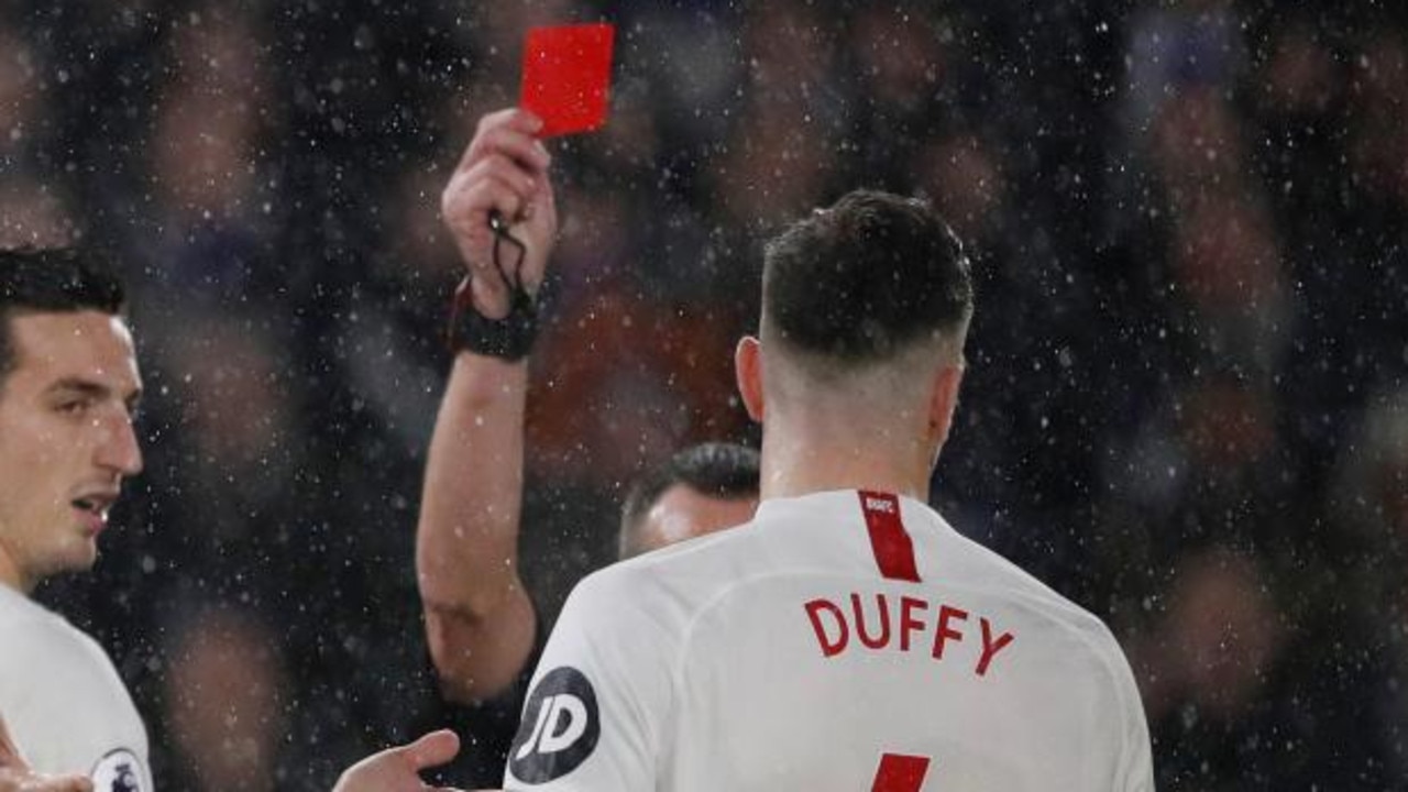 Shane Duffy was showed a red card for headbutting Patrick van Aanholt