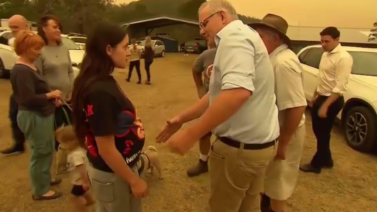 The very awkward handshake between Zoey McDermott and the Prime Minister. Picture: Channel 9.