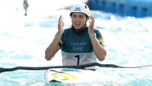 Australia's Jessica Fox reacts after missing out on gold in her first Olympic event.