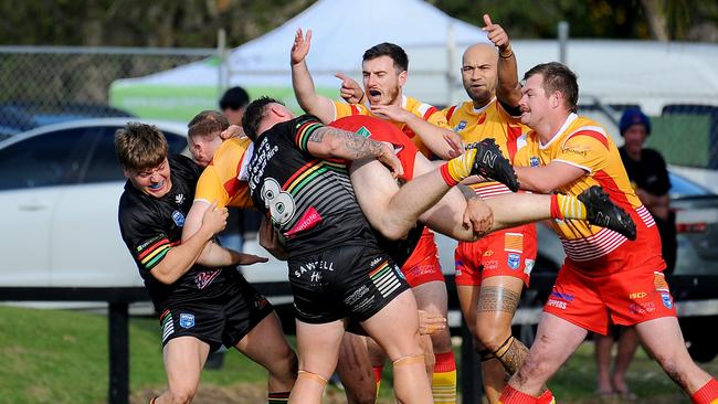 Sawtell took on Coffs Harbour in a fiery local derby during round five of the Group 2 Rugby League competition. Picture: Leigh Jensen