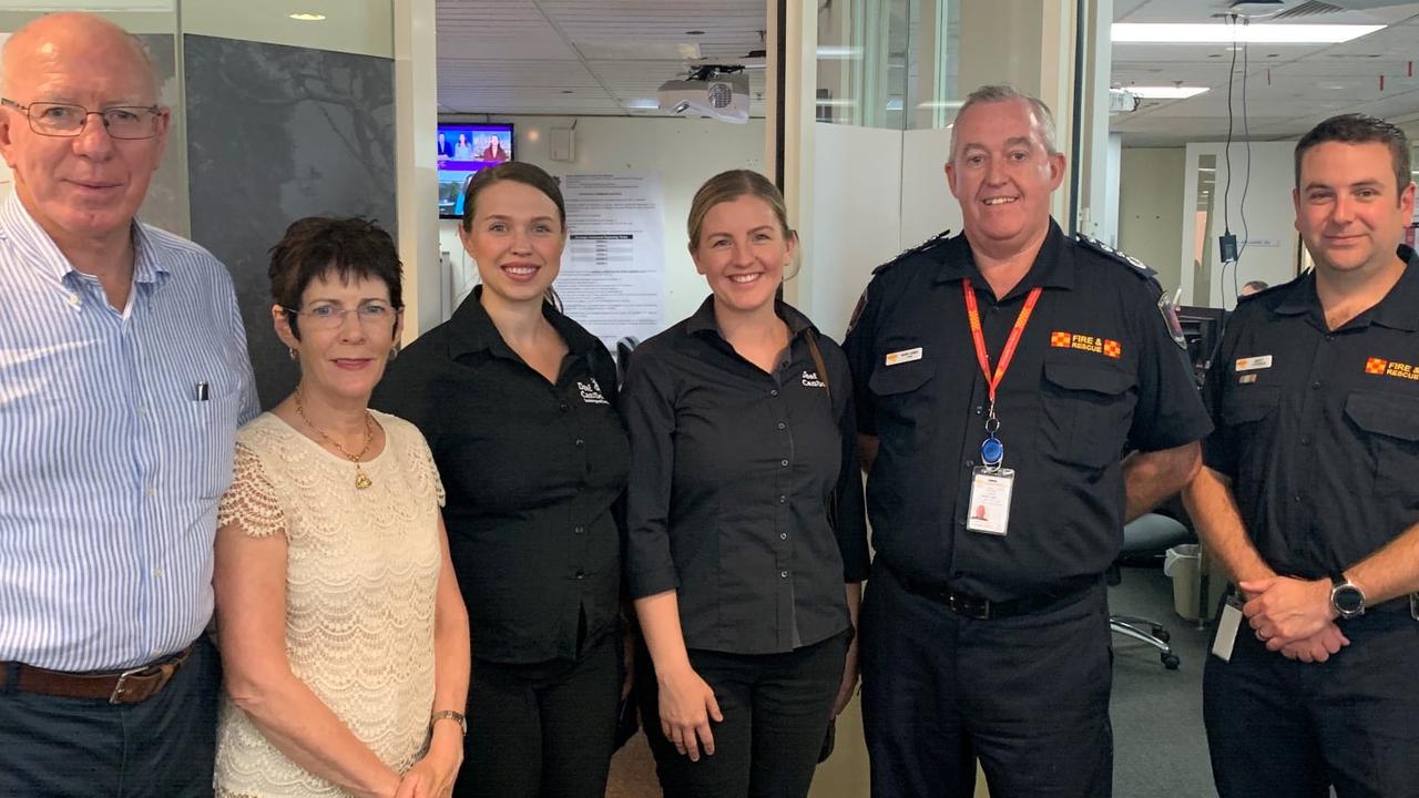 Governor-General, David Hurley, his wife Linda Hurley with then CFS Chief Officer Mark Jones and State Duty Commander Brett Loughlin, who has since replaced him, with Auslan interpreters Sarah and Sarah, in an undated picture taken "during 2019-20 Fire Danger Season". Picture: CFS