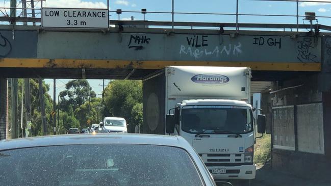 Motorists are facing traffic delays after a truck smashed in a railway bridge in Melbourne’s north. Picture: Supplied