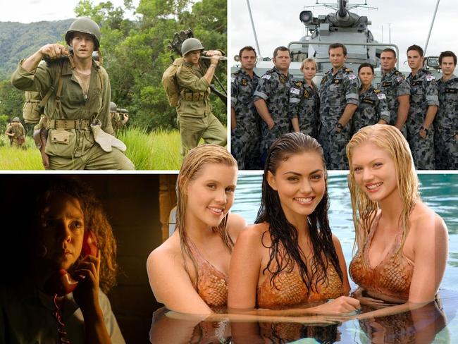 Artwork #1 for Lights, camera, Qld: 30 TV series filmed in Sunny State. News Regional Media. Pictures (L to R): Channel Seven, Supplied, Netflix, Supplied.