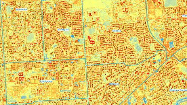 Thermal imaging of suburbs including new housing estates in Lightsview